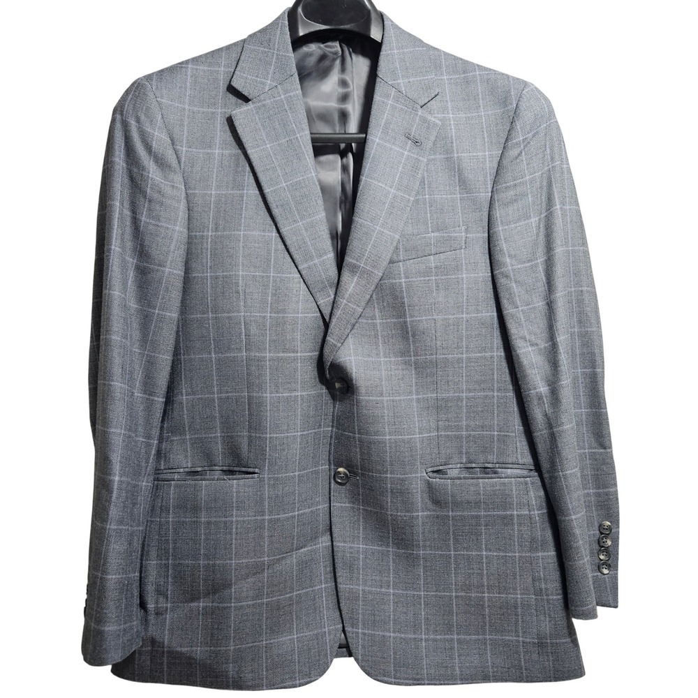 Jos. A. Bank Blazer 40 S Grey Sharkskin Lavender Windowpane Wool Silk Sport Coat
